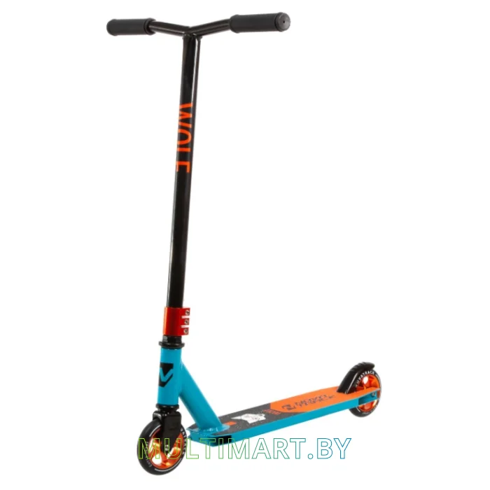 Самокат Novatrack Wolf  EL Alloy 110A.WOLF.BBL21 (синий/оранжевый. 2021)